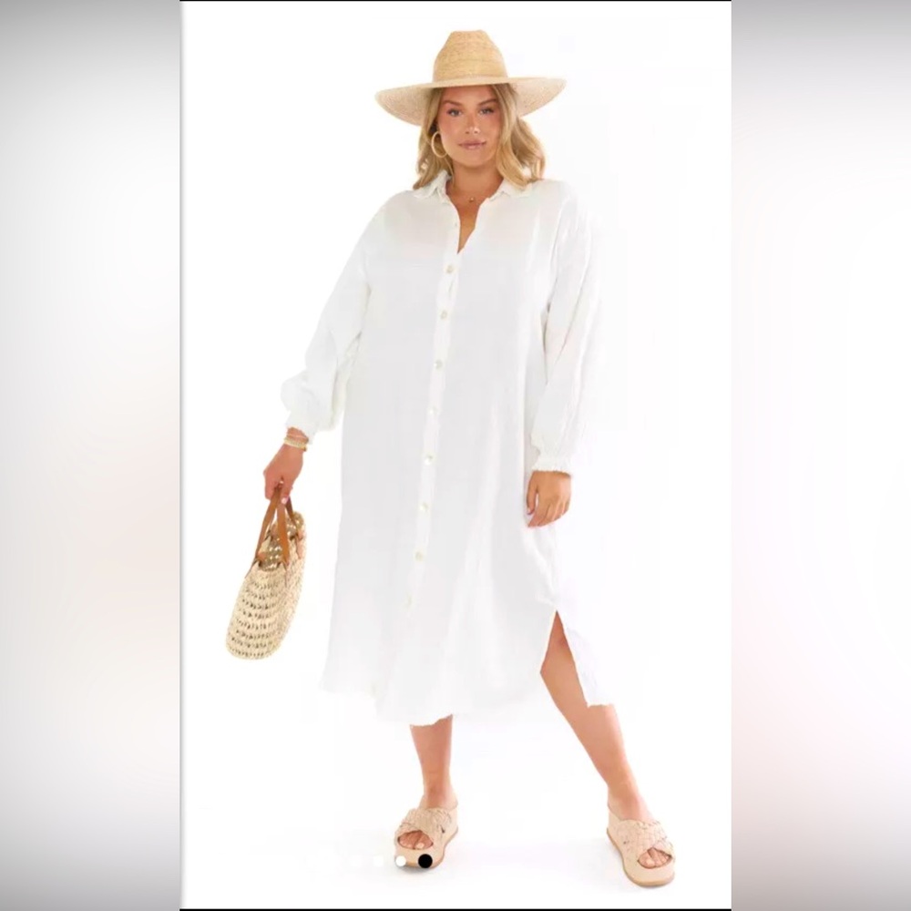 Show Me Your Mumu Captain Button Down Dress Cream Sz XXL Slubbed Cotton NWT